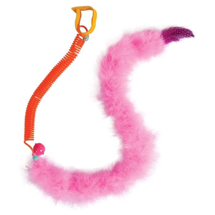 JW Springy Feather Boa Rolig kattleksak med rosa fjäderboa