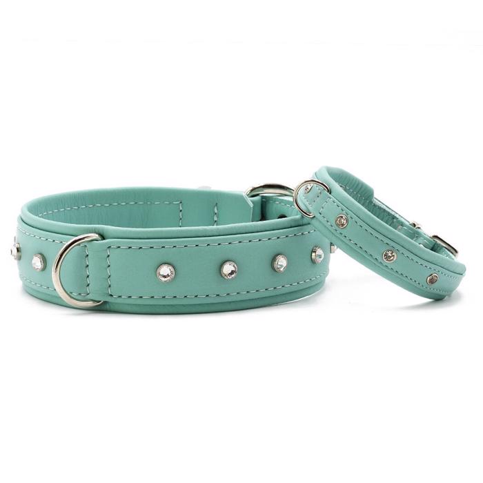 Handgjort läderhalsband med stendesign Sunrise Mint