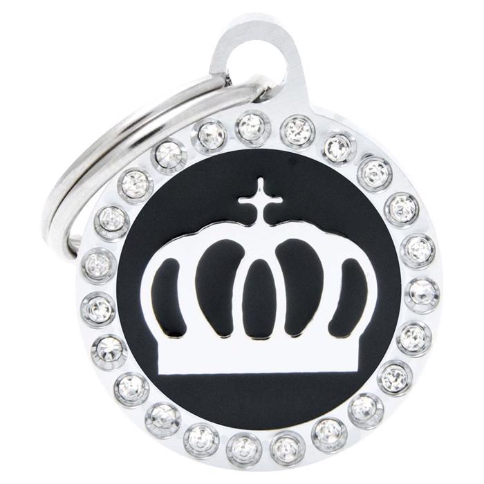 My Family Dog Tag Glam Small Black/Silver Circle med krona och sten