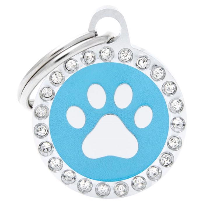 My Family Dog Tag Glam Small Light Blue/Silver Circle med tass och sten