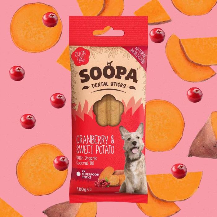 Soopa Vegan Dog Snack Tranbär & Sweet Potato Dental Sticks