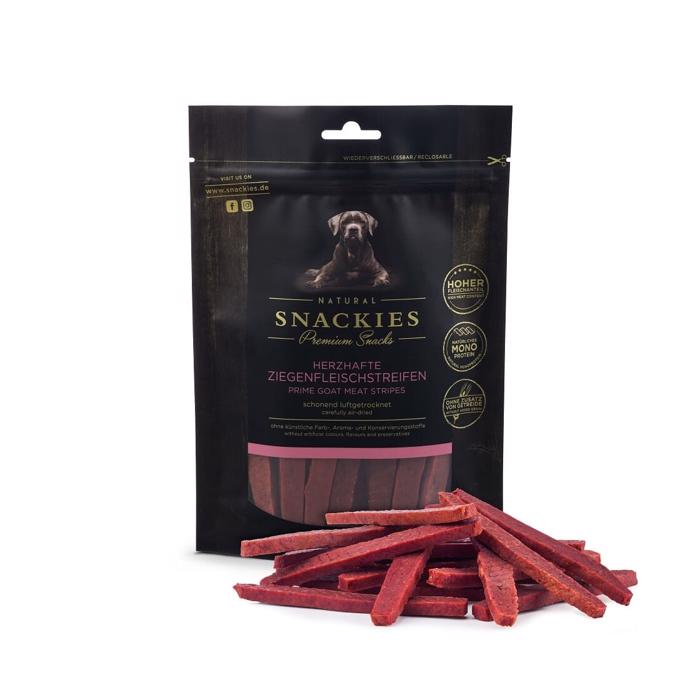 Snackies Premium Dog Treats Lufttorkade köttremsor med get 170g